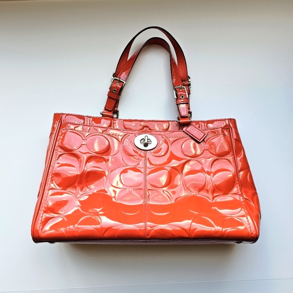 Coach Coral Peach Patent leather Coach Tote Handbag Purse - Picture 1 of 13